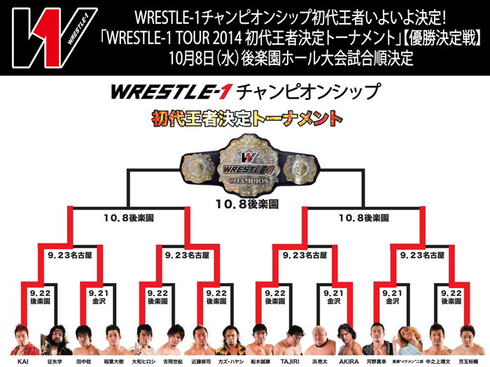 初代王者いよいよ決定！真田聖也参戦！「WRESTLE-1 TOUR 2014 初代王者決定トーナメント」【優勝決定戦】10/8後楽園大会試合順決定のお知らせ