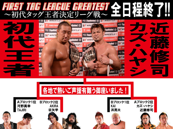 WRESTLE-1タッグチャンピオンシップ初代王者は“チーム246”カズ・ハヤシ＆近藤修司組！～「First Tag League Greatest ～初代タッグ王者決定リーグ戦～」全日程終了