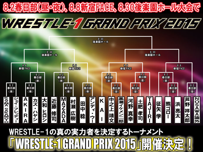 「WRESTLE-1 GRAND PRIX 2015」の開催決定及び8.2春日部大会（昼・夜）の一部対戦カード決定のお知らせ